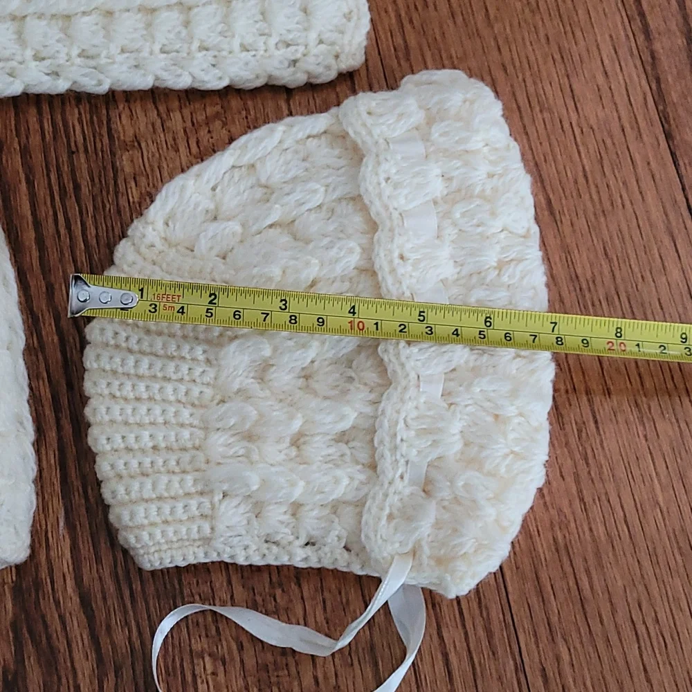 Vintage Handmade Knit Baby Sweater and Bonnet Set - Picture 10 of 11